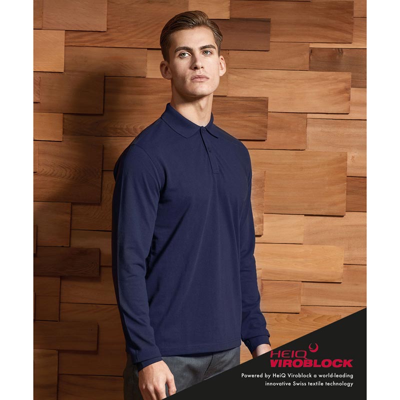 Unisex long sleeve polo shirt, powered by HeiQ Viroblock - Black S